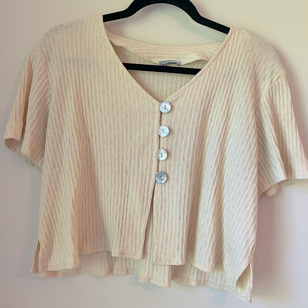 Vintage Cream Short Sleeve Button Up